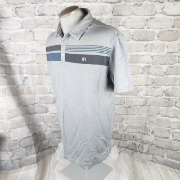 Travis Mathew Golf Polo Striped Gray Heather Measures as XL - Picture 8 of 13